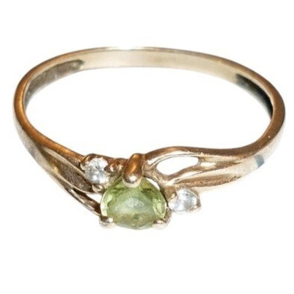 Vtg 10K Yellow Gold Peridot Green CZ Bypass Ring Size 6.75 1.04g Signed Arrow